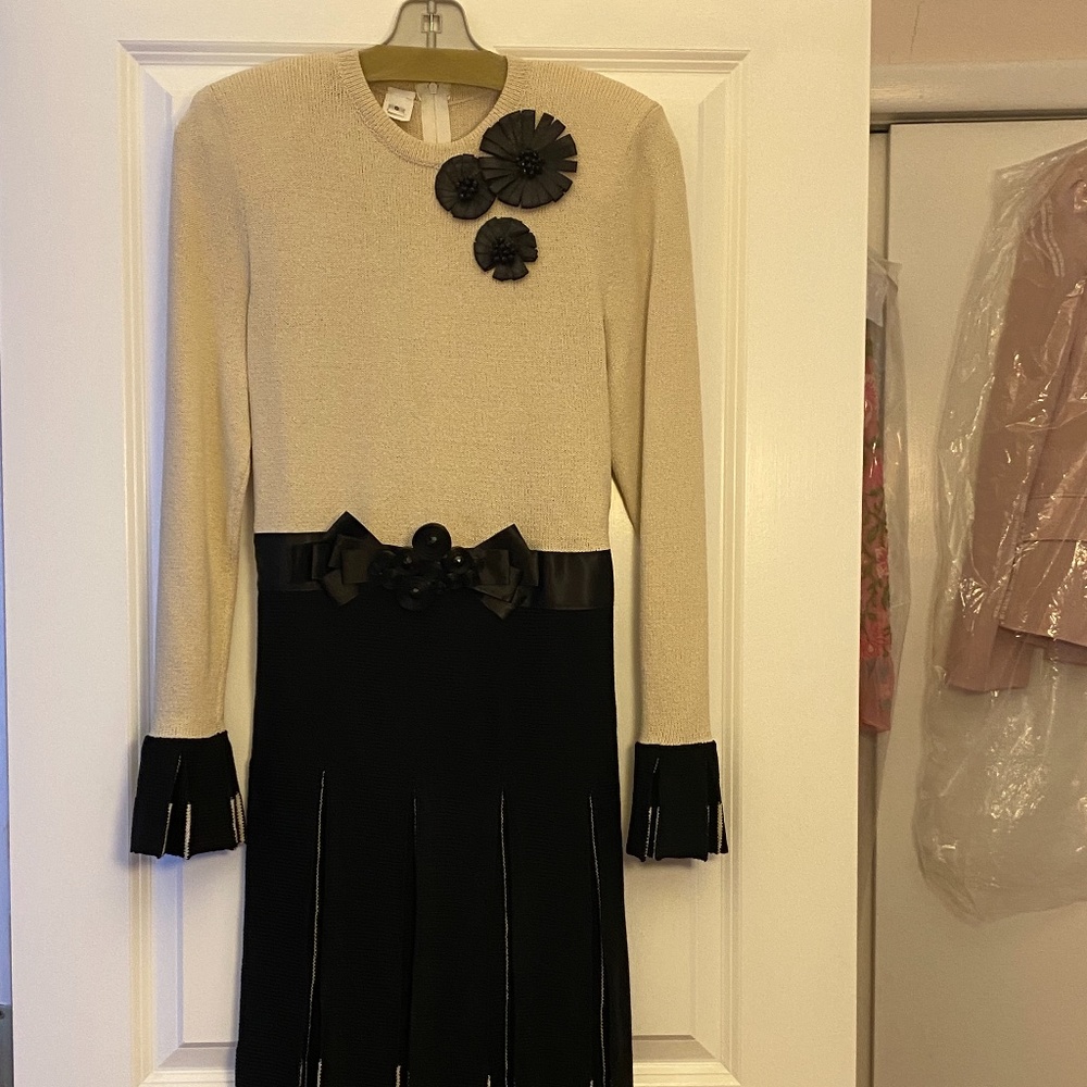 Tan, Black Knitted Dress